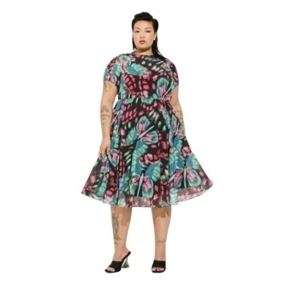Torrid‎ Chiffon Fit & Flare Dress Mock Neck M/L Fairycore Cottagecore Whimsigoth